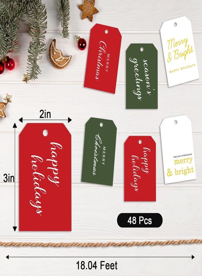 Yoshiky Christmas Gift Tags for Presents- 48 Pcs Beautiful Modern Merry Christmas Name Paper Labels with String Attached Stickers, Xmas Holiday Gift Tag Vintage - Image 3